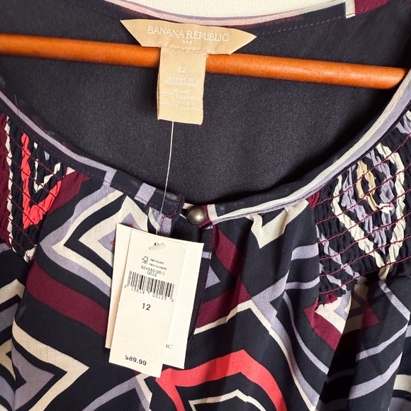 Banana Republic NWT Artsy Sheer Lined Geometric Print Flowy belted Dress sz 12 - Picture 8 of 9